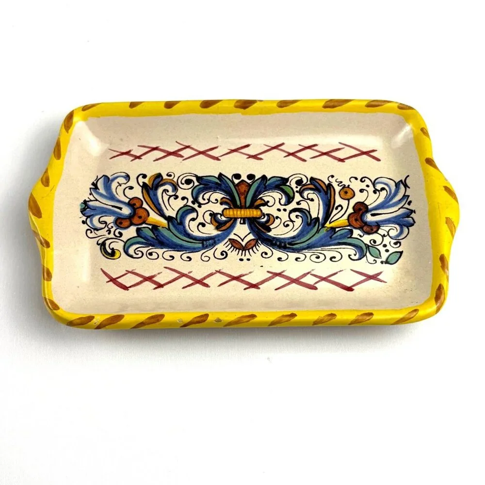 Meridiana‎ Ceramiche Hand-Painted Italian Rectangular Vanity Tray 6”x4” Trinket
